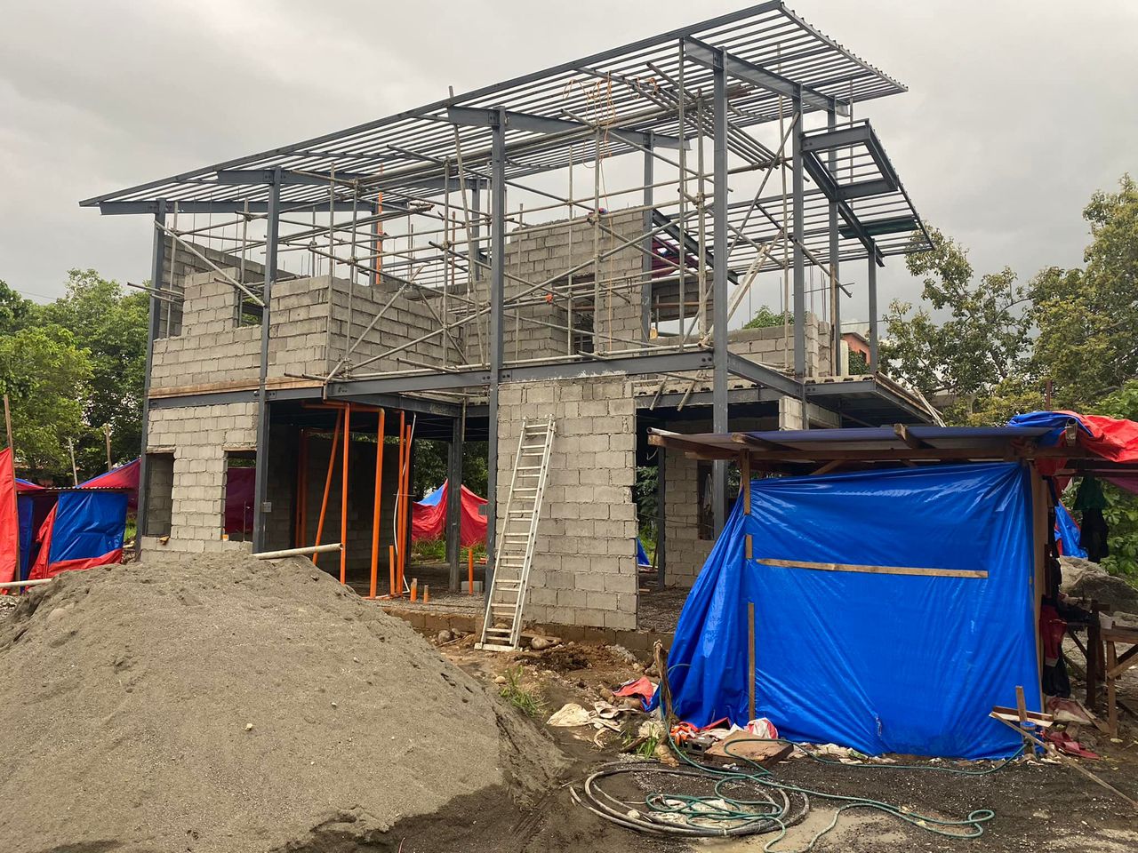 Steel frame structure under construction